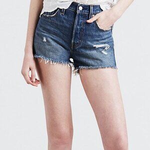 Levi's 501 High Rise Cut off Blue Jean Denim Shorts